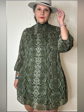 H&M Snake print High Neck Long Sleeve Dress